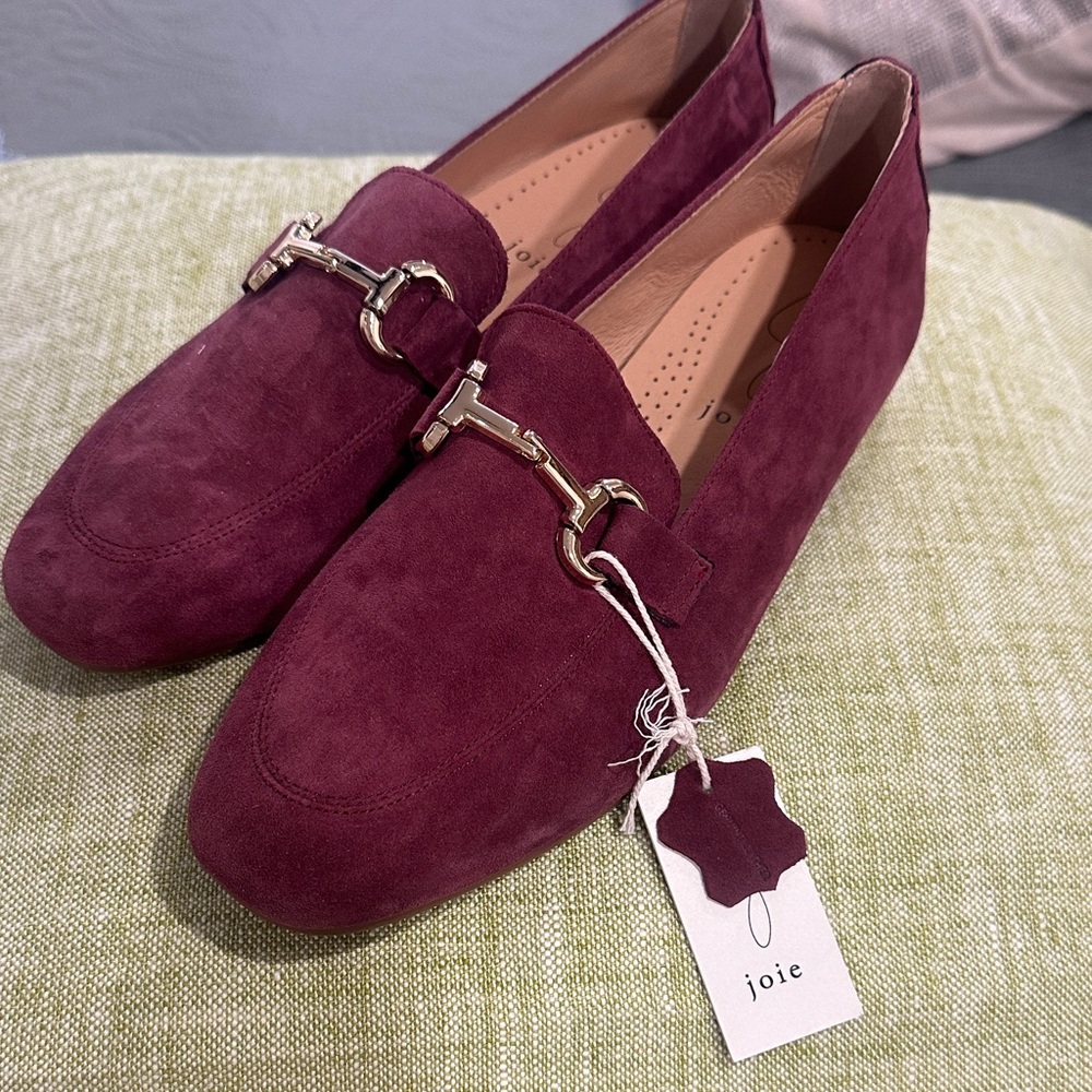 Joie Women's Wine Suede Loafers with Silver Horsebit